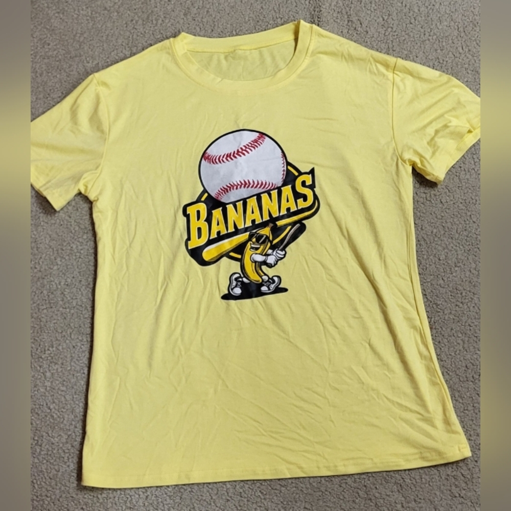 New, Unworn, Just Out Of Package LARGE Bananas Graphic Baseball Tee in YELLOW.